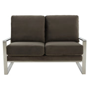 Jefferson Contemporary Velvet/Leather Loveseat with Stainless Steel Frame - Elax Furniture