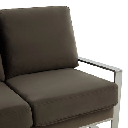 Jefferson Contemporary Velvet/Leather Loveseat with Stainless Steel Frame - Elax Furniture