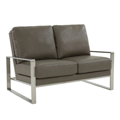 Jefferson Contemporary Velvet/Leather Loveseat with Stainless Steel Frame - Elax Furniture