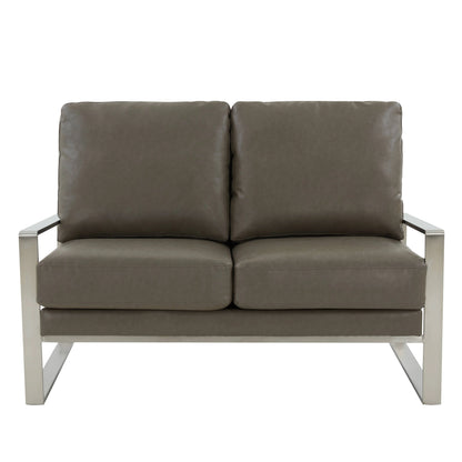 Jefferson Contemporary Velvet/Leather Loveseat with Stainless Steel Frame - Elax Furniture