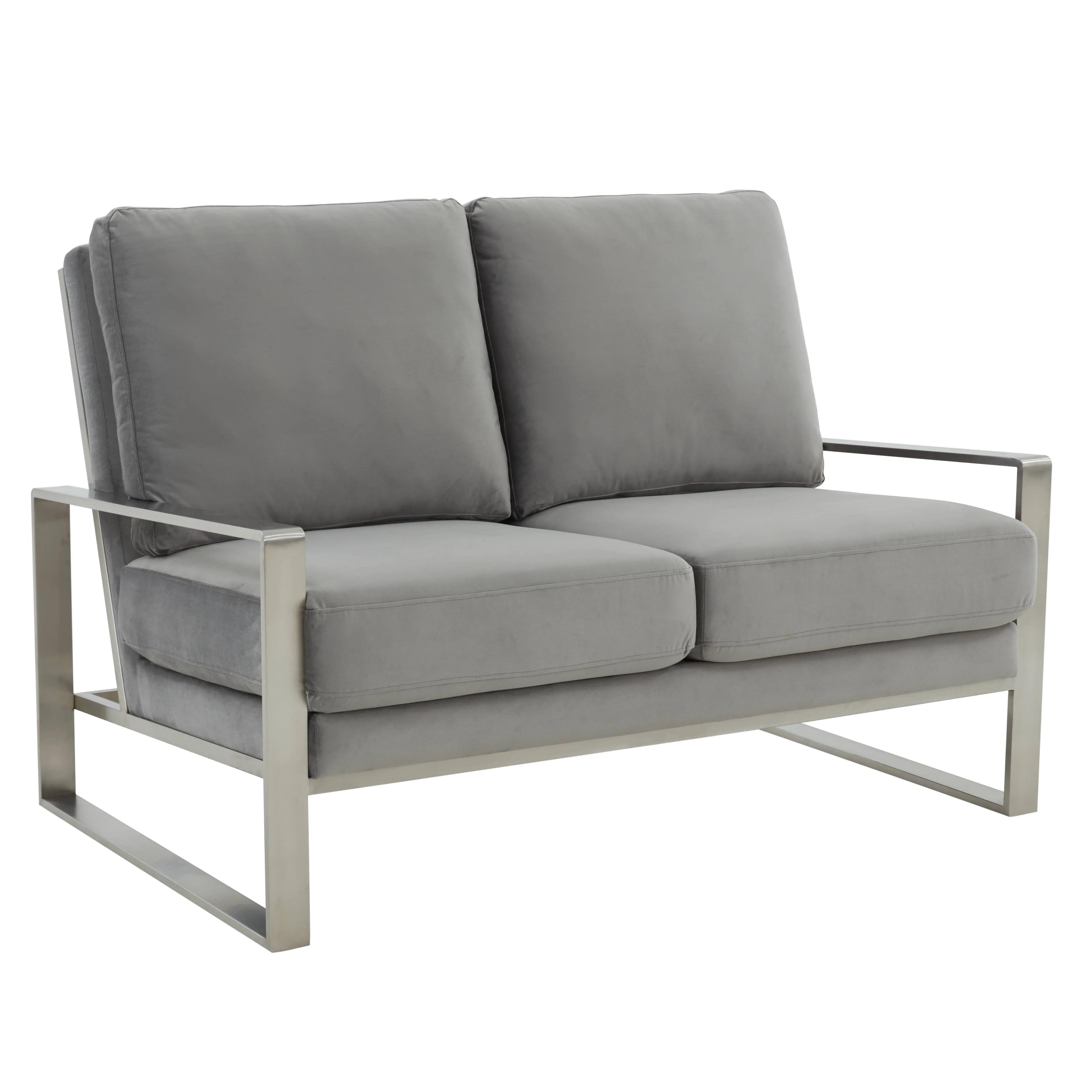 Jefferson Contemporary Velvet/Leather Loveseat with Stainless Steel Frame - Elax Furniture