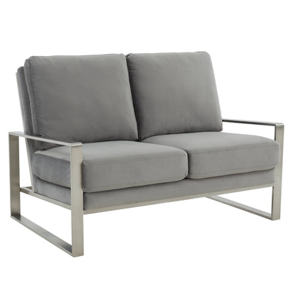Jefferson Contemporary Velvet/Leather Loveseat with Stainless Steel Frame - Elax Furniture