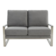 Jefferson Contemporary Velvet/Leather Loveseat with Stainless Steel Frame - Elax Furniture