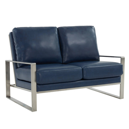 Jefferson Contemporary Velvet/Leather Loveseat with Stainless Steel Frame - Elax Furniture
