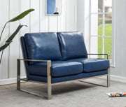 Jefferson Contemporary Velvet/Leather Loveseat with Stainless Steel Frame - Elax Furniture