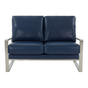 Jefferson Contemporary Velvet/Leather Loveseat with Stainless Steel Frame - Elax Furniture