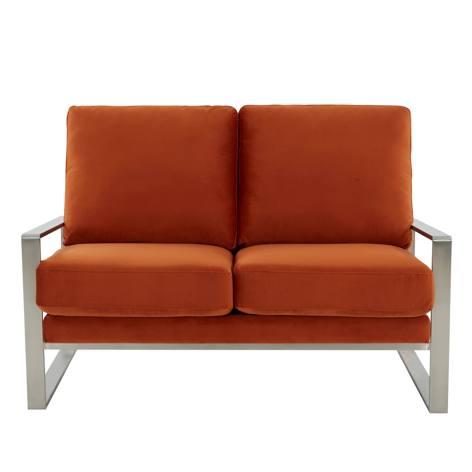 Jefferson Contemporary Velvet/Leather Loveseat with Stainless Steel Frame - Elax Furniture