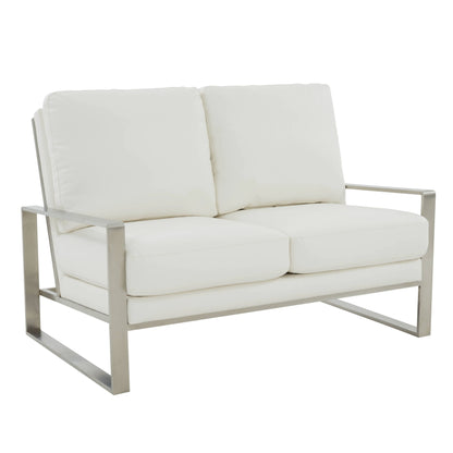 Jefferson Contemporary Velvet/Leather Loveseat with Stainless Steel Frame - Elax Furniture