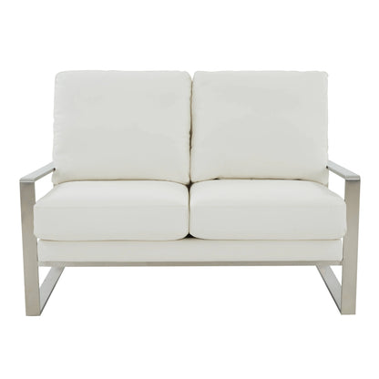Jefferson Contemporary Velvet/Leather Loveseat with Stainless Steel Frame - Elax Furniture