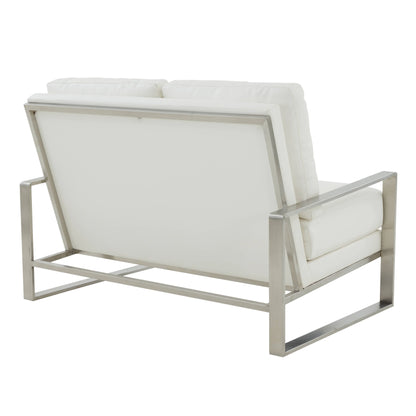 Jefferson Contemporary Velvet/Leather Loveseat with Stainless Steel Frame - Elax Furniture