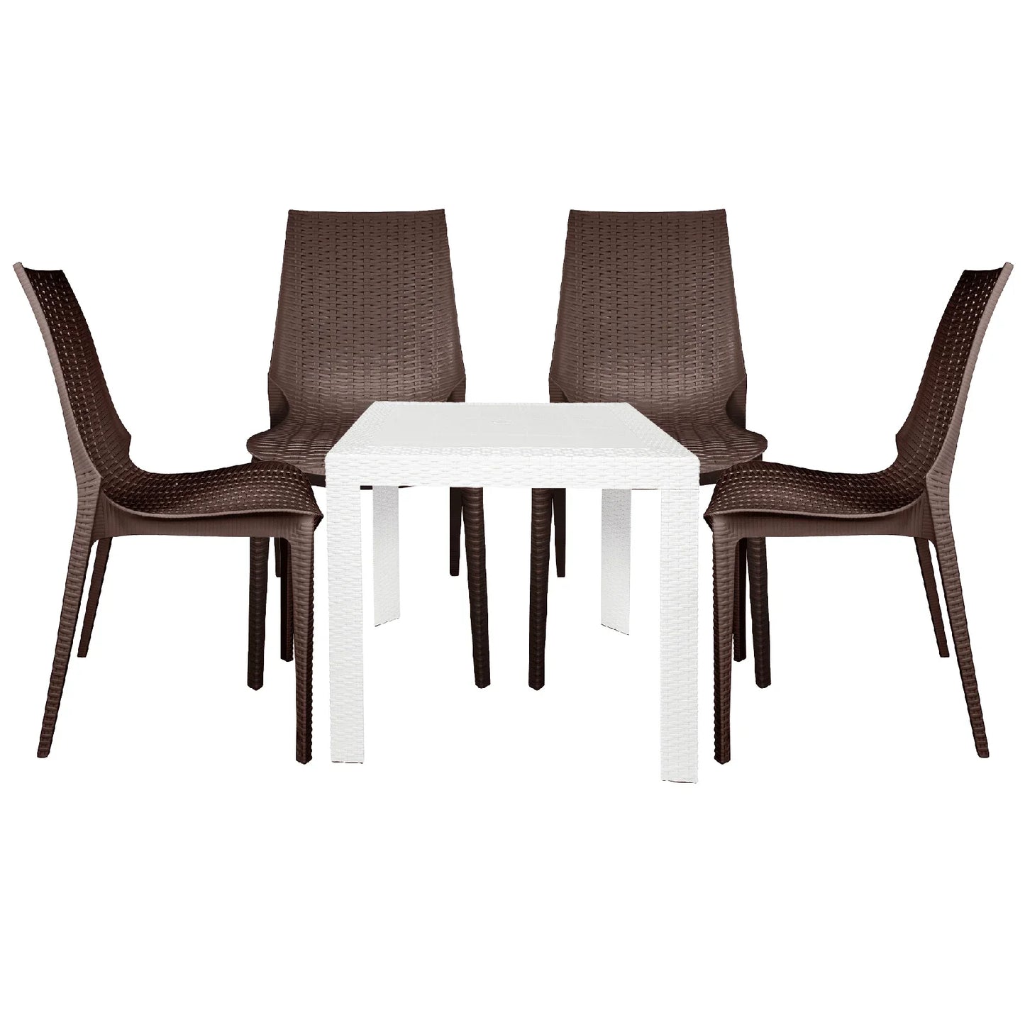 Kent Mid-Century Modern Weave Design 5-Piece Outdoor Patio Dining Set - Elax Furniture