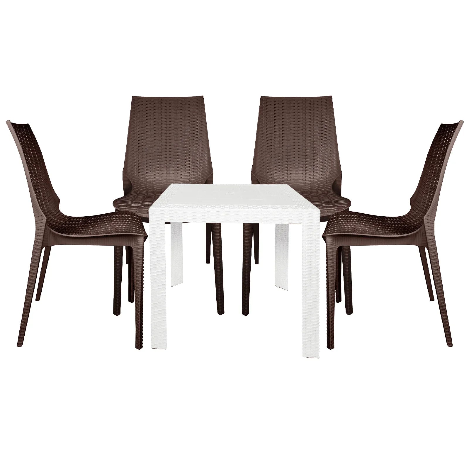 Kent Mid-Century Modern Weave Design 5-Piece Outdoor Patio Dining Set - Elax Furniture