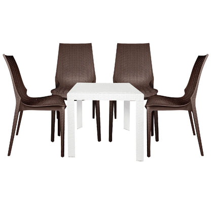 Kent Mid-Century Modern Weave Design 5-Piece Outdoor Patio Dining Set - Elax Furniture