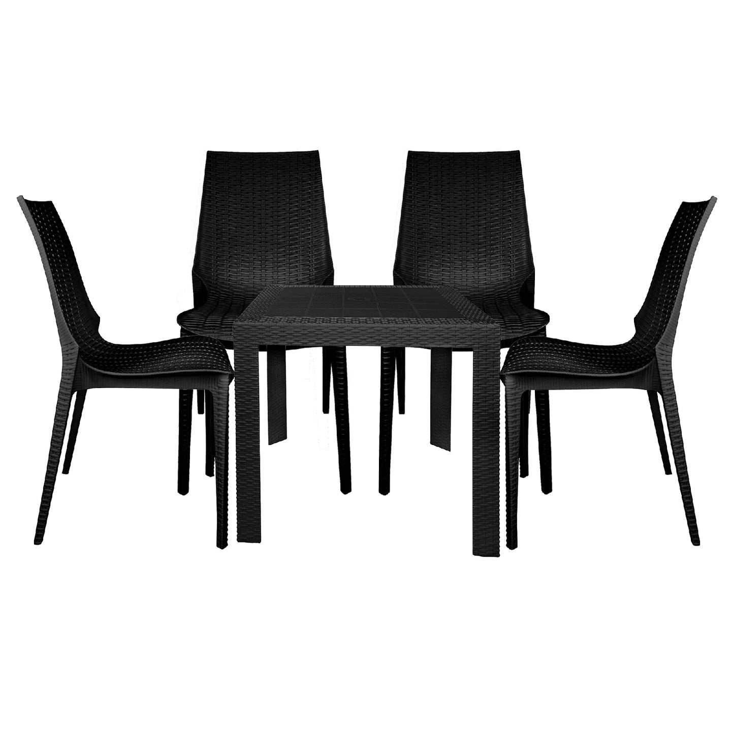 Kent Mid-Century Modern Weave Design 5-Piece Outdoor Patio Dining Set - Elax Furniture