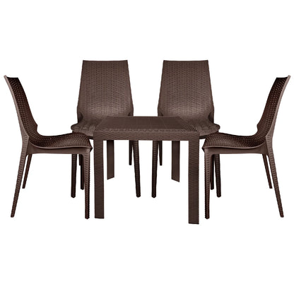 Kent Mid-Century Modern Weave Design 5-Piece Outdoor Patio Dining Set - Elax Furniture