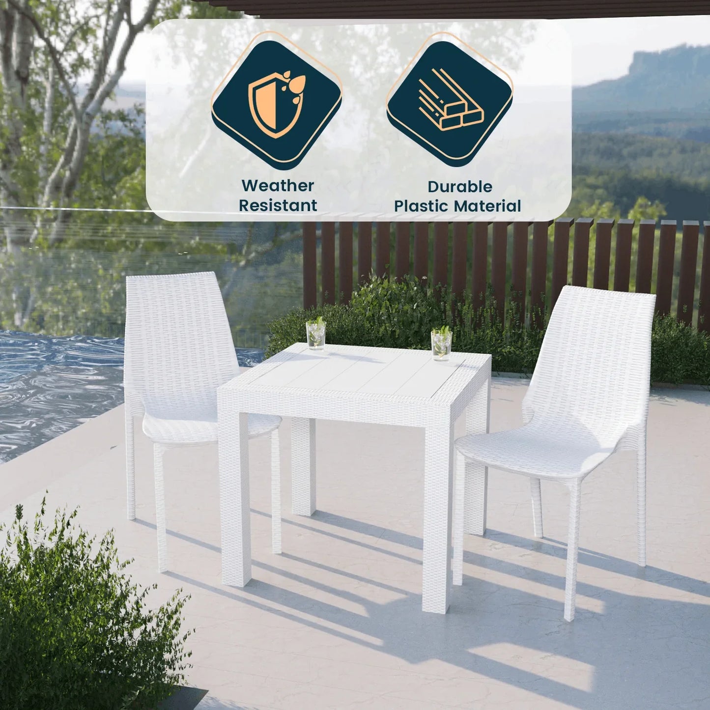 Kent Mid-Century Modern Weave Design 3-Piece Outdoor Patio Dining Set - Elax Furniture