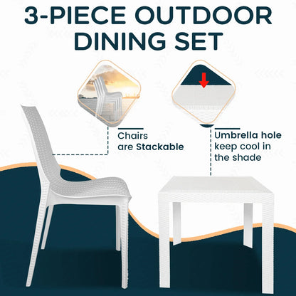 Kent Mid-Century Modern Weave Design 3-Piece Outdoor Patio Dining Set - Elax Furniture