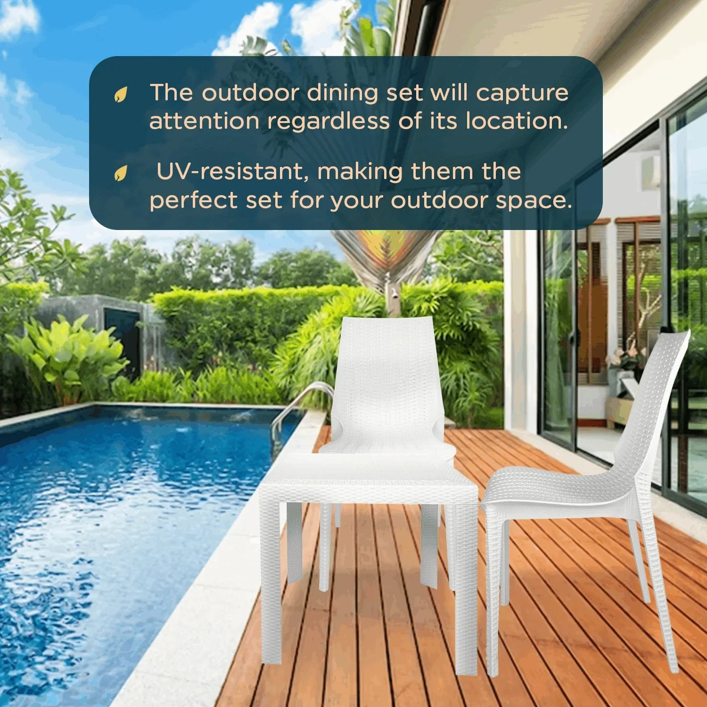 Kent Mid-Century Modern Weave Design 3-Piece Outdoor Patio Dining Set - Elax Furniture