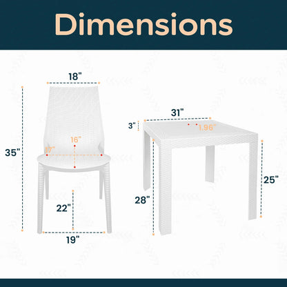 Kent Mid-Century Modern Weave Design 3-Piece Outdoor Patio Dining Set - Elax Furniture