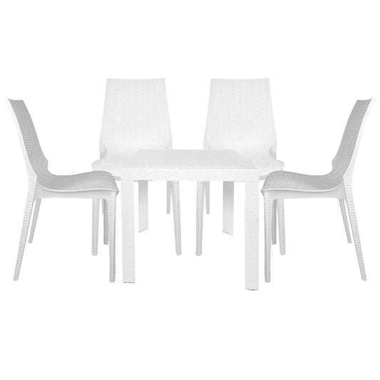 Kent Mid-Century Modern Weave Design 5-Piece Outdoor Patio Dining Set - Elax Furniture