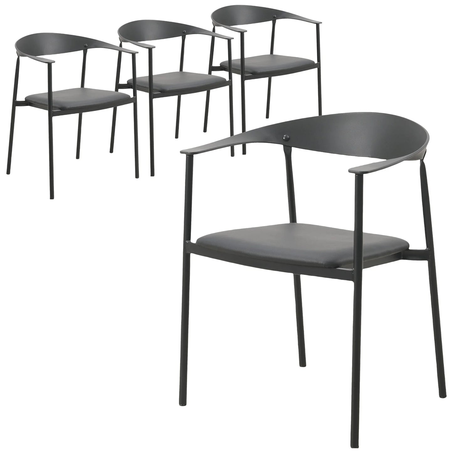 Kora Leather Dining Chair with Open-Back Design and Stainless Steel Frame and Legs Set of 4 - Elax Furniture