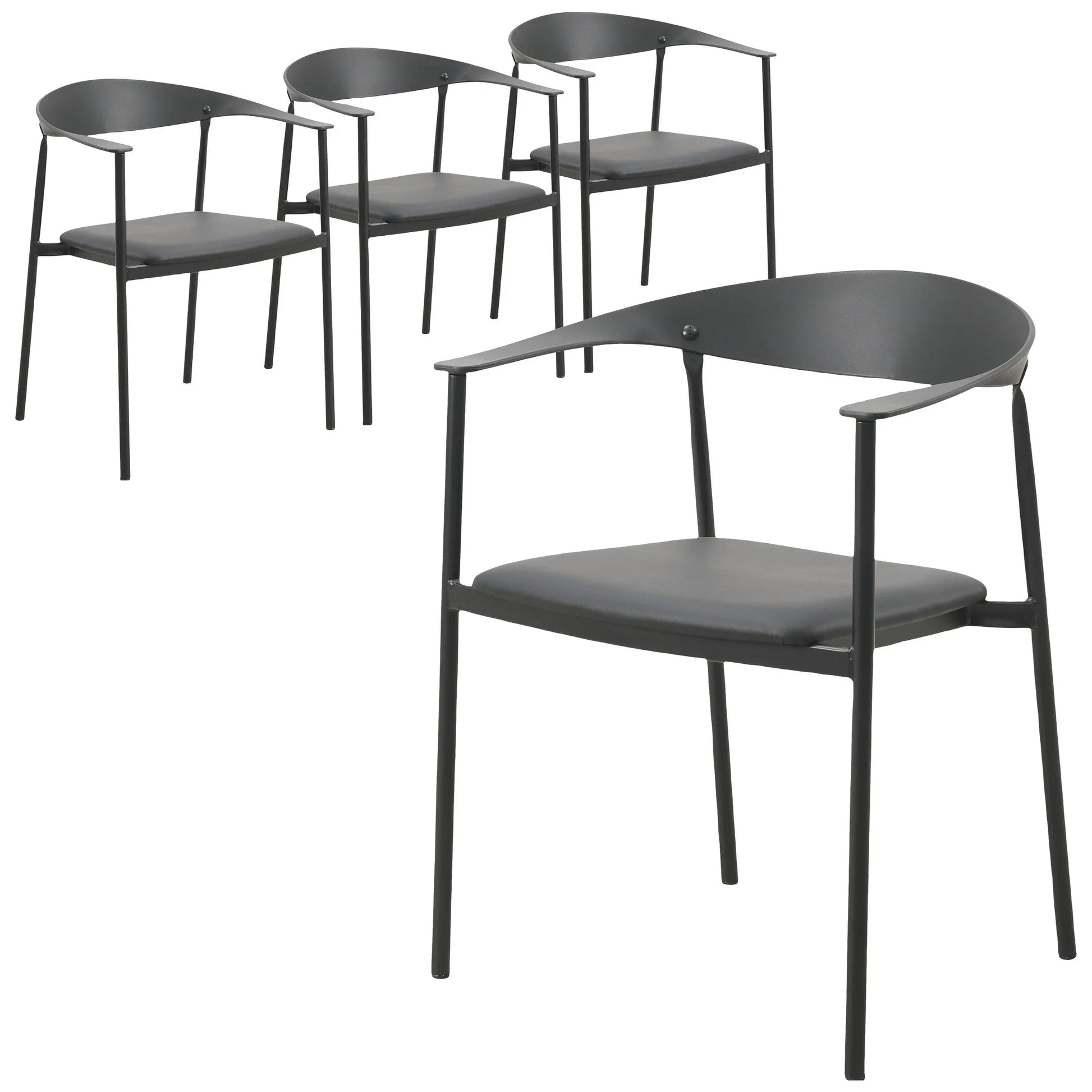 Kora Leather Dining Chair with Open-Back Design and Stainless Steel Frame and Legs Set of 4 - Elax Furniture