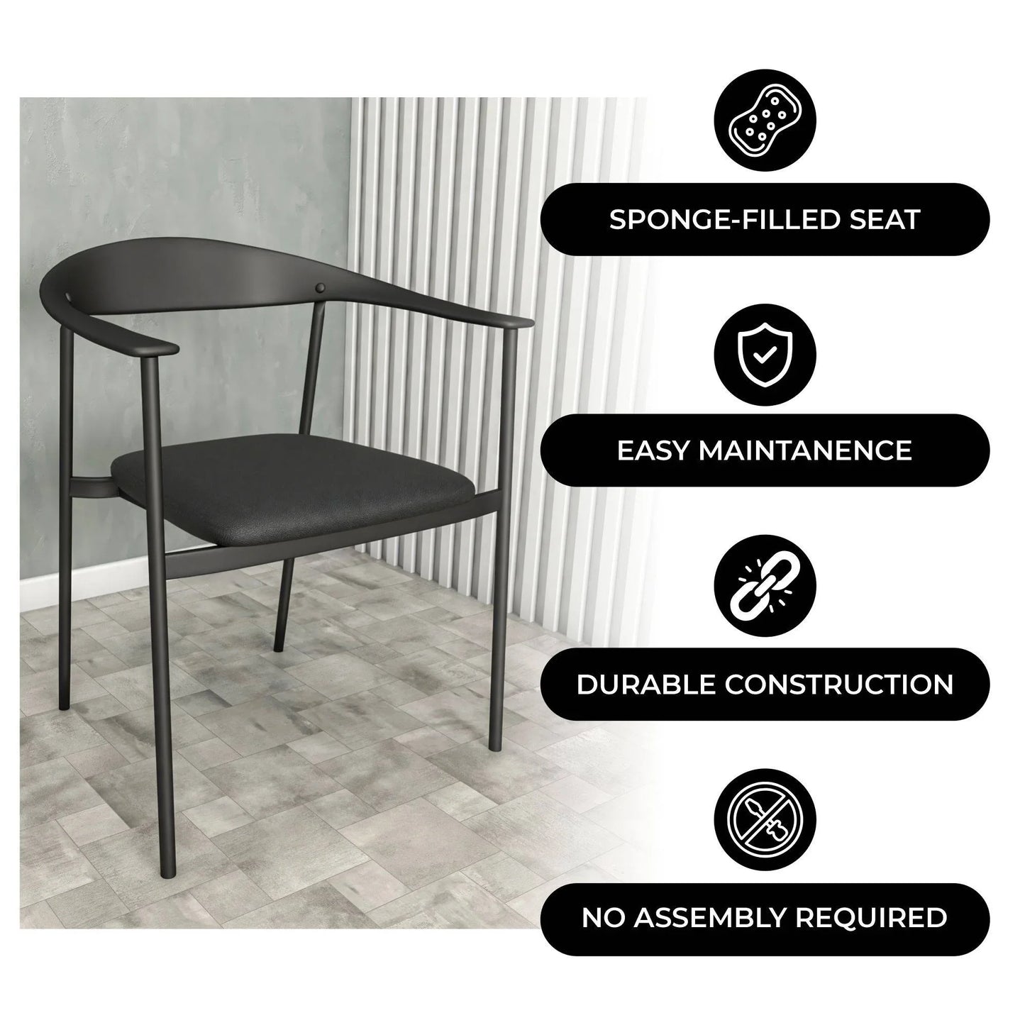 Kora Dining Chair Upholstered in Leather with Stainless Steel Frame and Legs - Elax Furniture