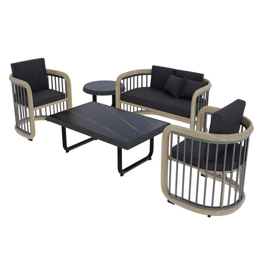 LeisureMod Klyra Patio Furniture Set – 5-Piece Aluminum Seating in Grey - Elax Furniture