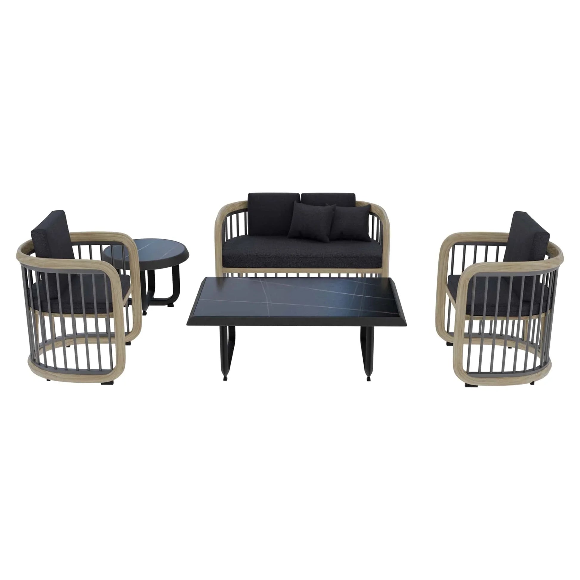LeisureMod Klyra Patio Furniture Set – 5-Piece Aluminum Seating in Grey - Elax Furniture