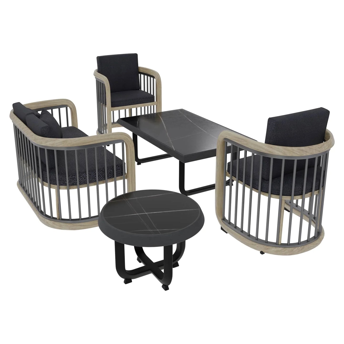 LeisureMod Klyra Patio Furniture Set – 5-Piece Aluminum Seating in Grey - Elax Furniture