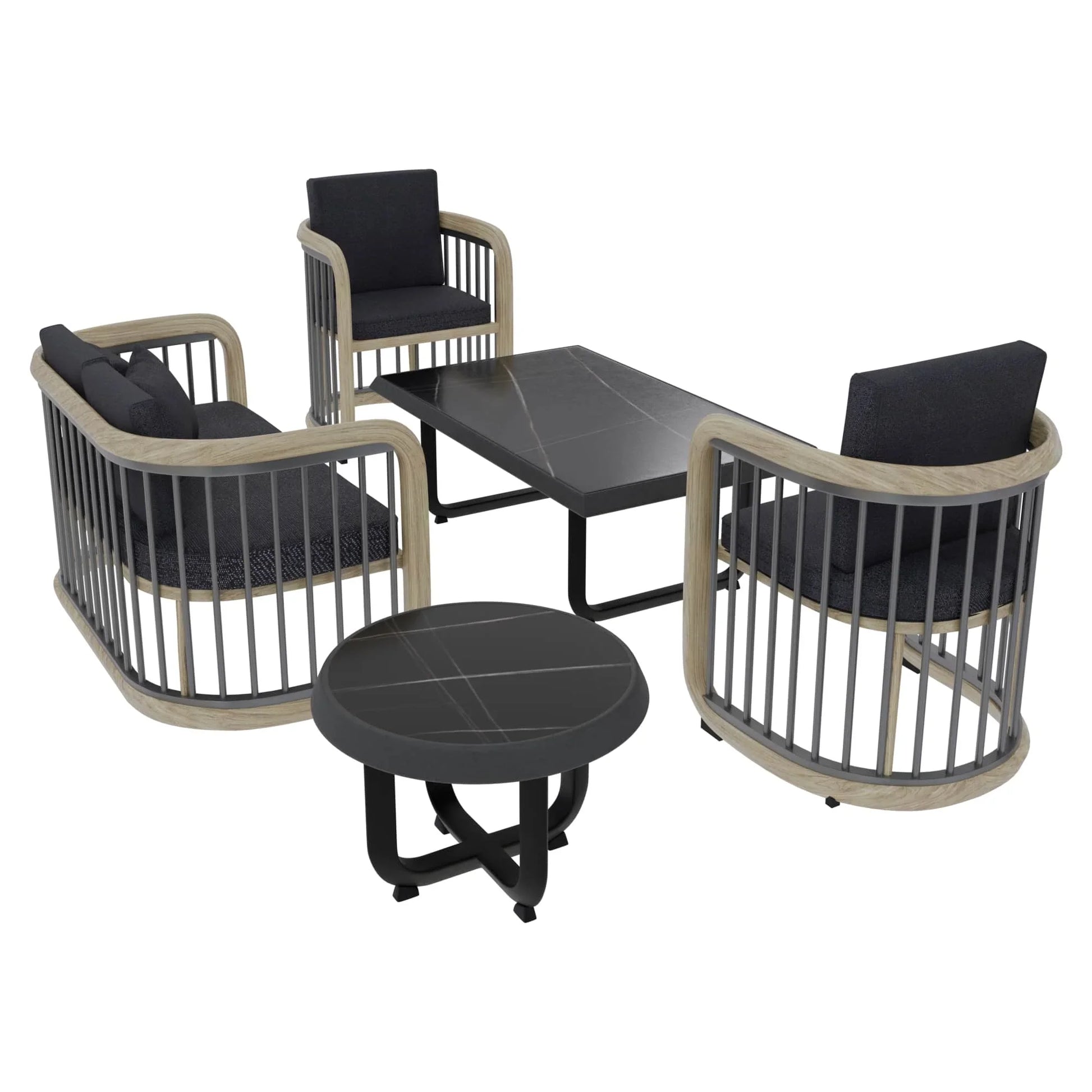 LeisureMod Klyra Patio Furniture Set – 5-Piece Aluminum Seating in Grey - Elax Furniture