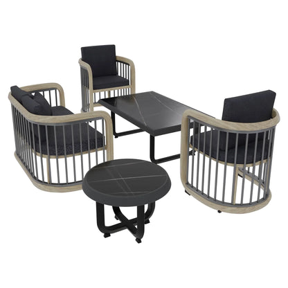 LeisureMod Klyra Patio Furniture Set – 5-Piece Aluminum Seating in Grey - Elax Furniture