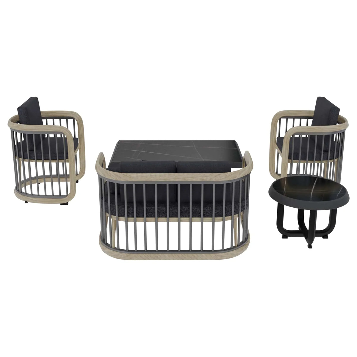 LeisureMod Klyra Patio Furniture Set – 5-Piece Aluminum Seating in Grey - Elax Furniture