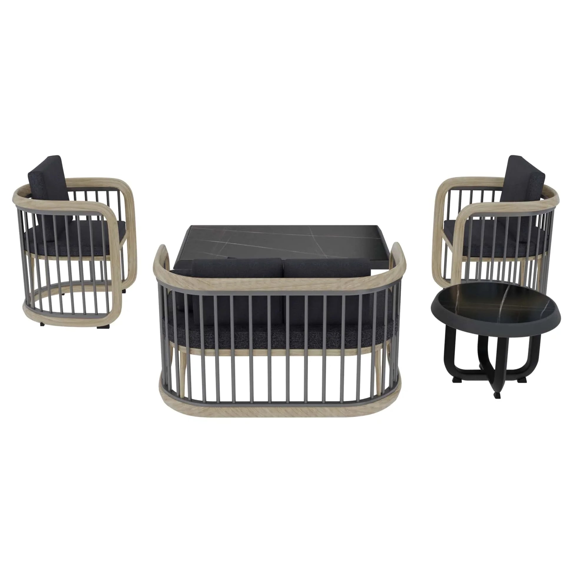 LeisureMod Klyra Patio Furniture Set – 5-Piece Aluminum Seating in Grey - Elax Furniture