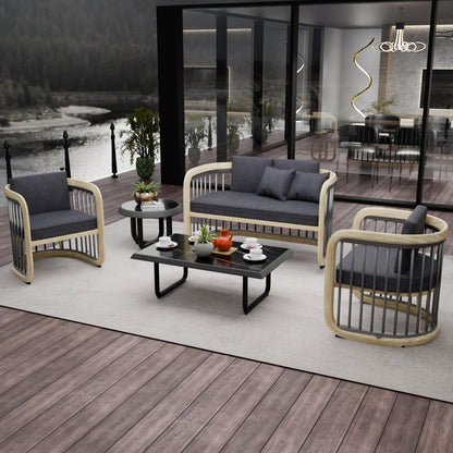 LeisureMod Klyra Patio Furniture Set – 5-Piece Aluminum Seating in Grey - Elax Furniture