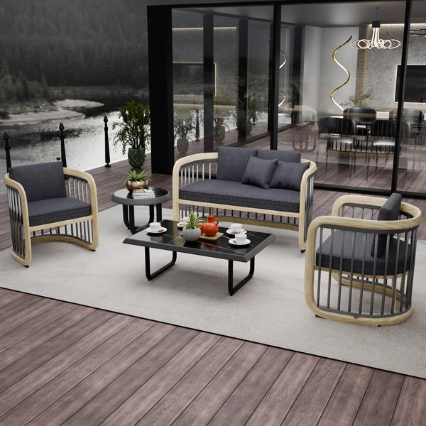 LeisureMod Klyra Patio Furniture Set – 5-Piece Aluminum Seating in Grey