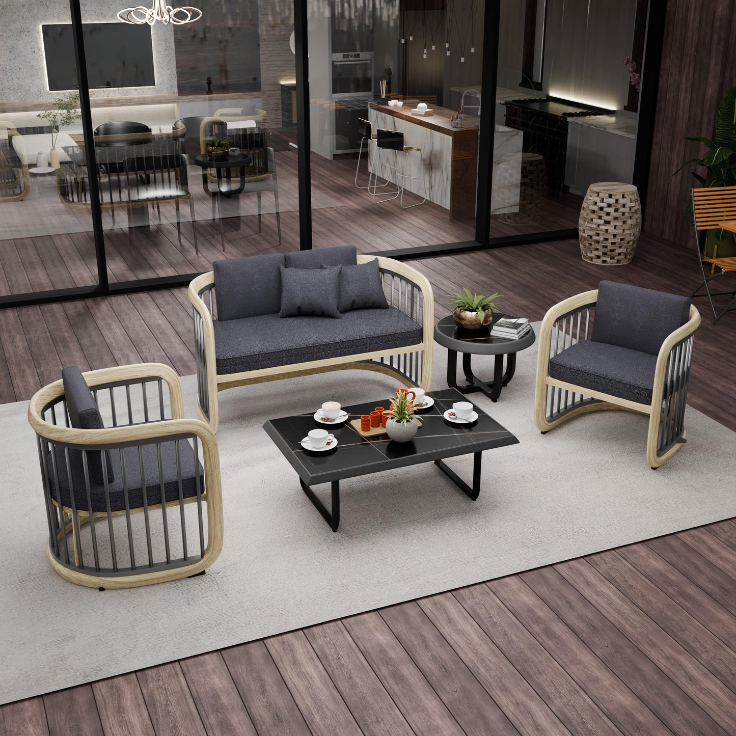 LeisureMod Klyra Patio Furniture Set – 5-Piece Aluminum Seating in Grey - Elax Furniture