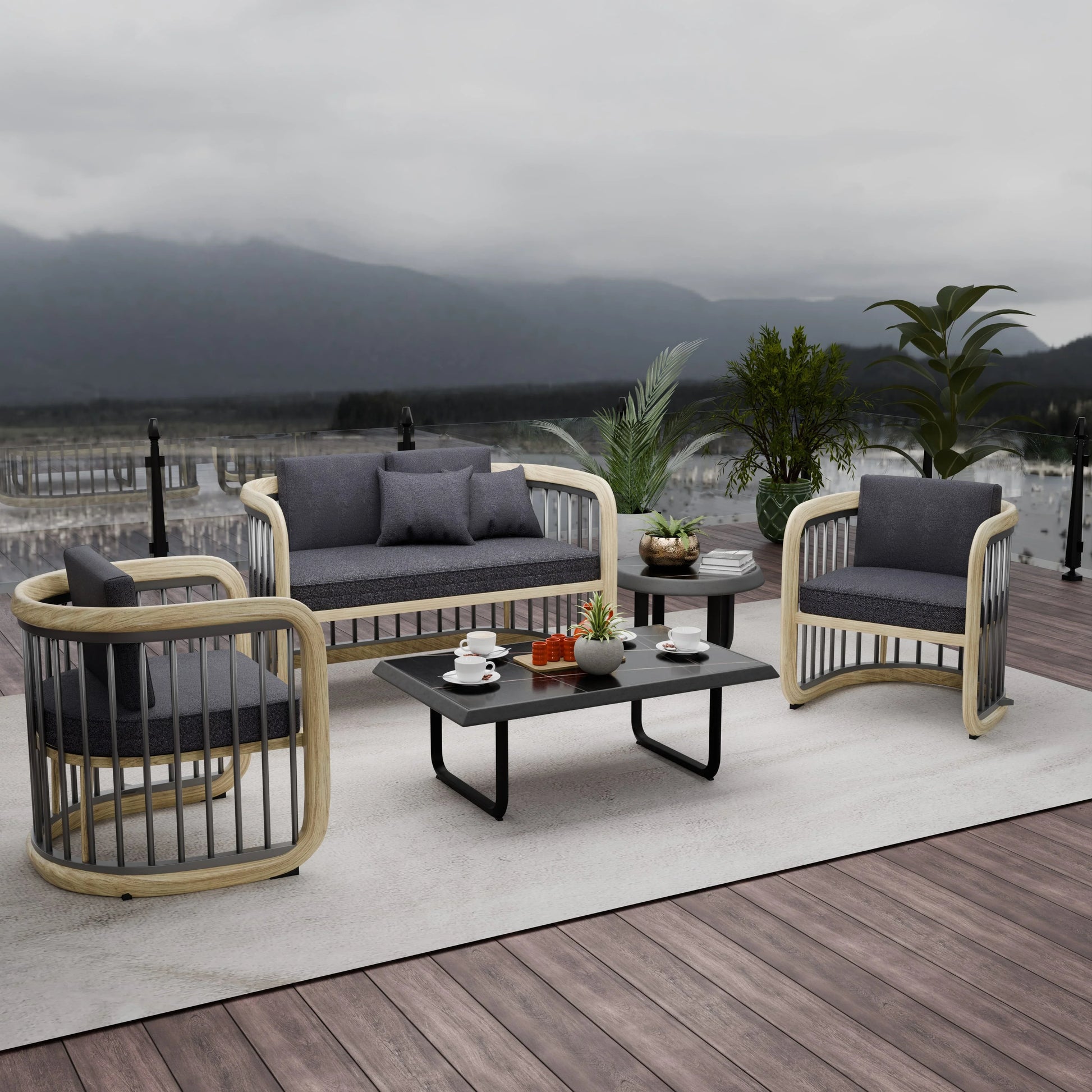 LeisureMod Klyra Patio Furniture Set – 5-Piece Aluminum Seating in Grey - Elax Furniture
