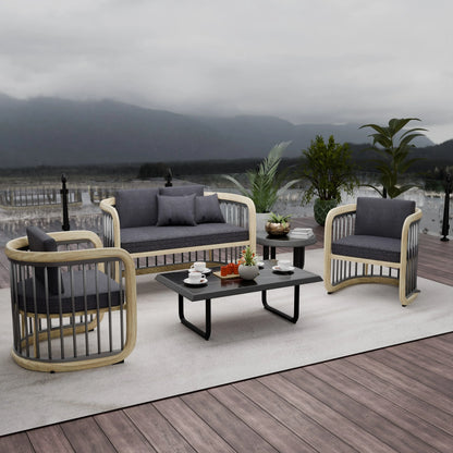 LeisureMod Klyra Patio Furniture Set – 5-Piece Aluminum Seating in Grey - Elax Furniture