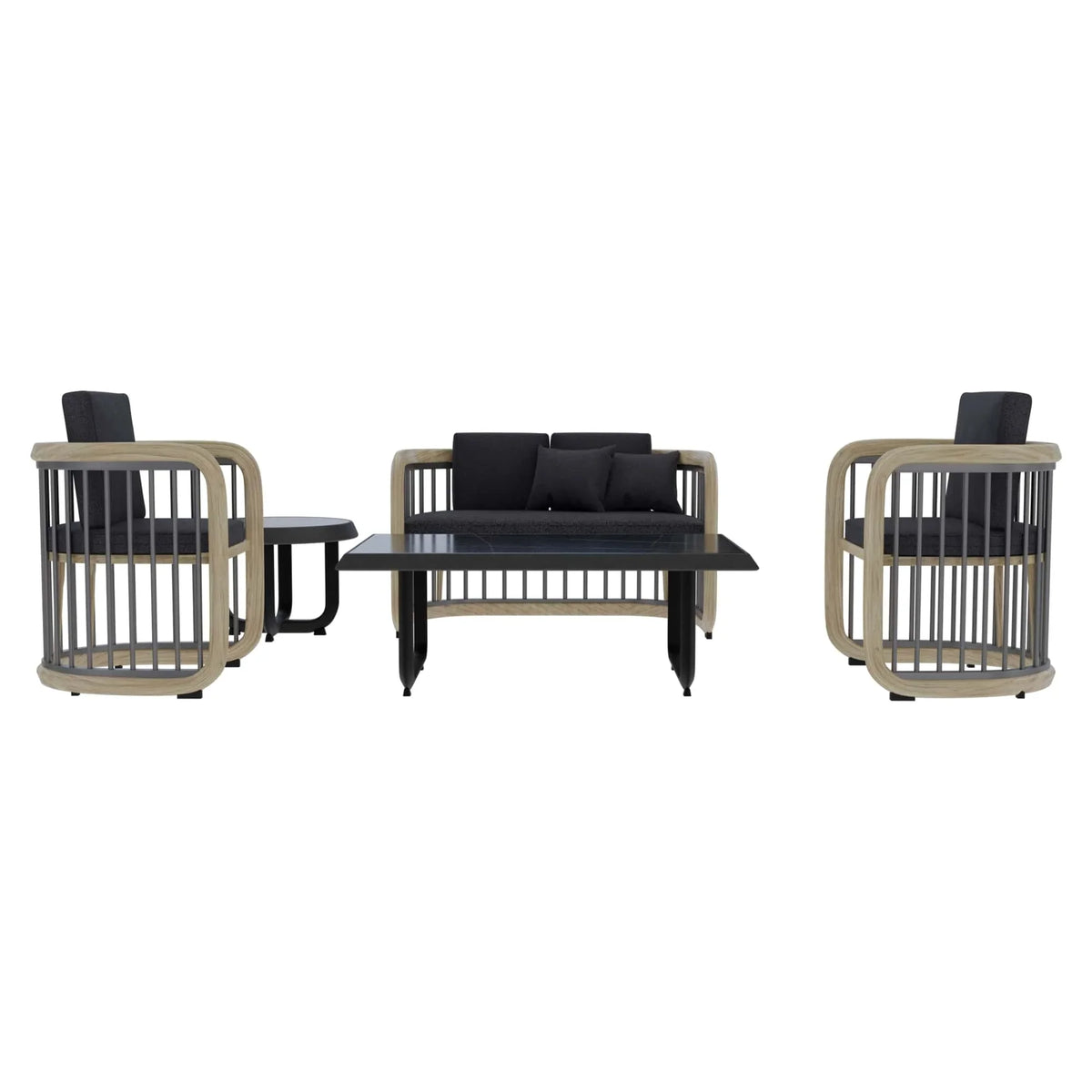 LeisureMod Klyra Patio Furniture Set – 5-Piece Aluminum Seating in Grey - Elax Furniture