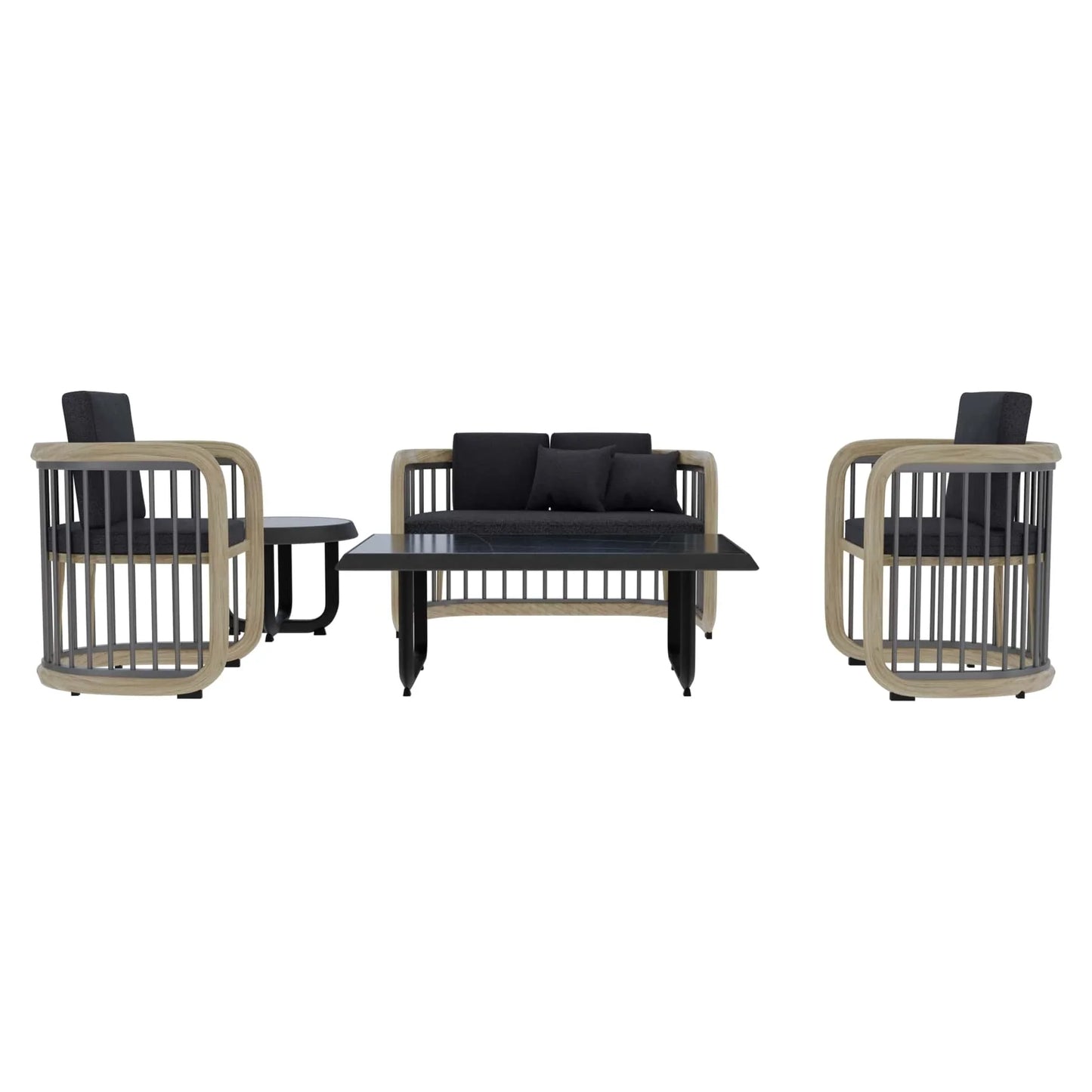 LeisureMod Klyra Patio Furniture Set – 5-Piece Aluminum Seating in Grey - Elax Furniture