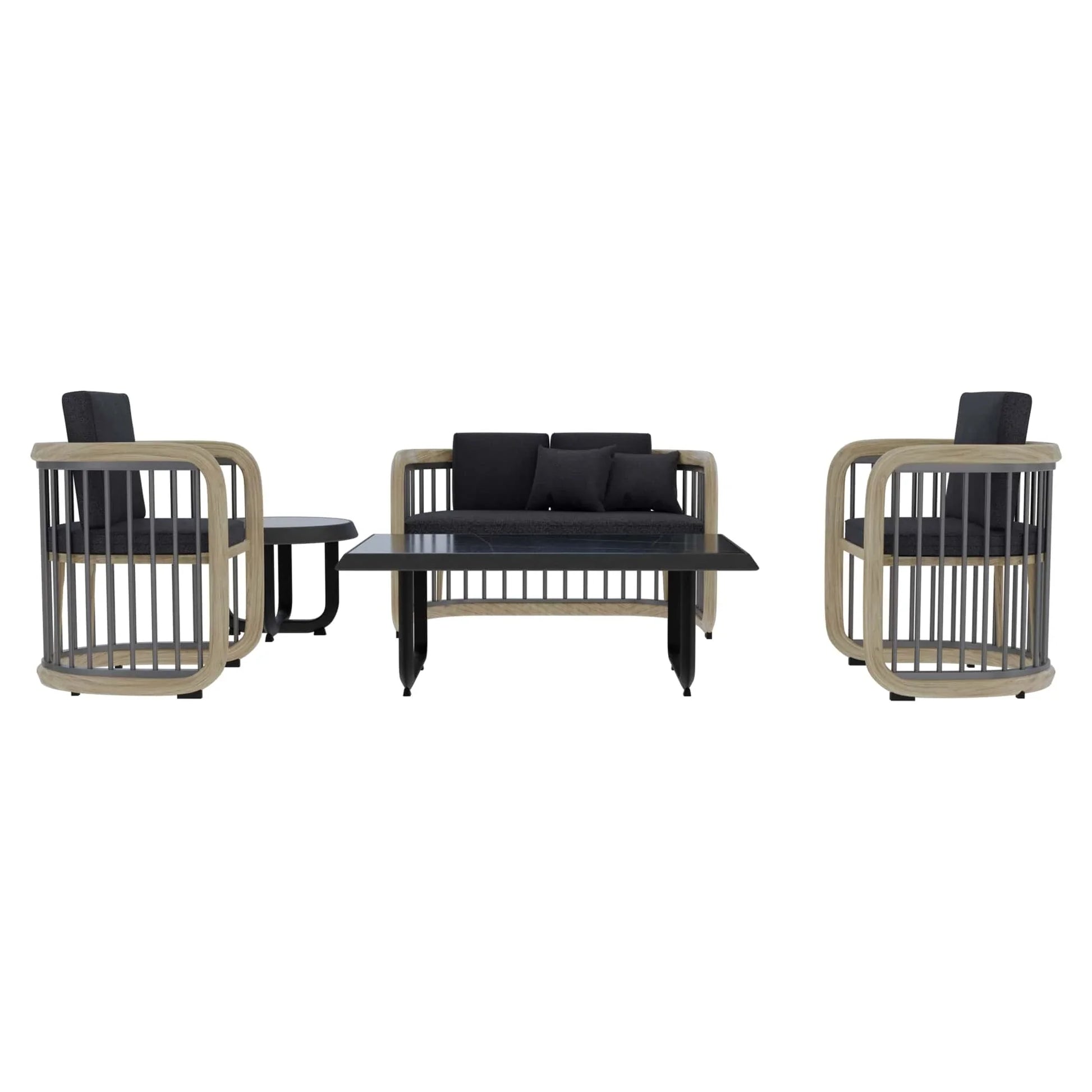 LeisureMod Klyra Patio Furniture Set – 5-Piece Aluminum Seating in Grey - Elax Furniture