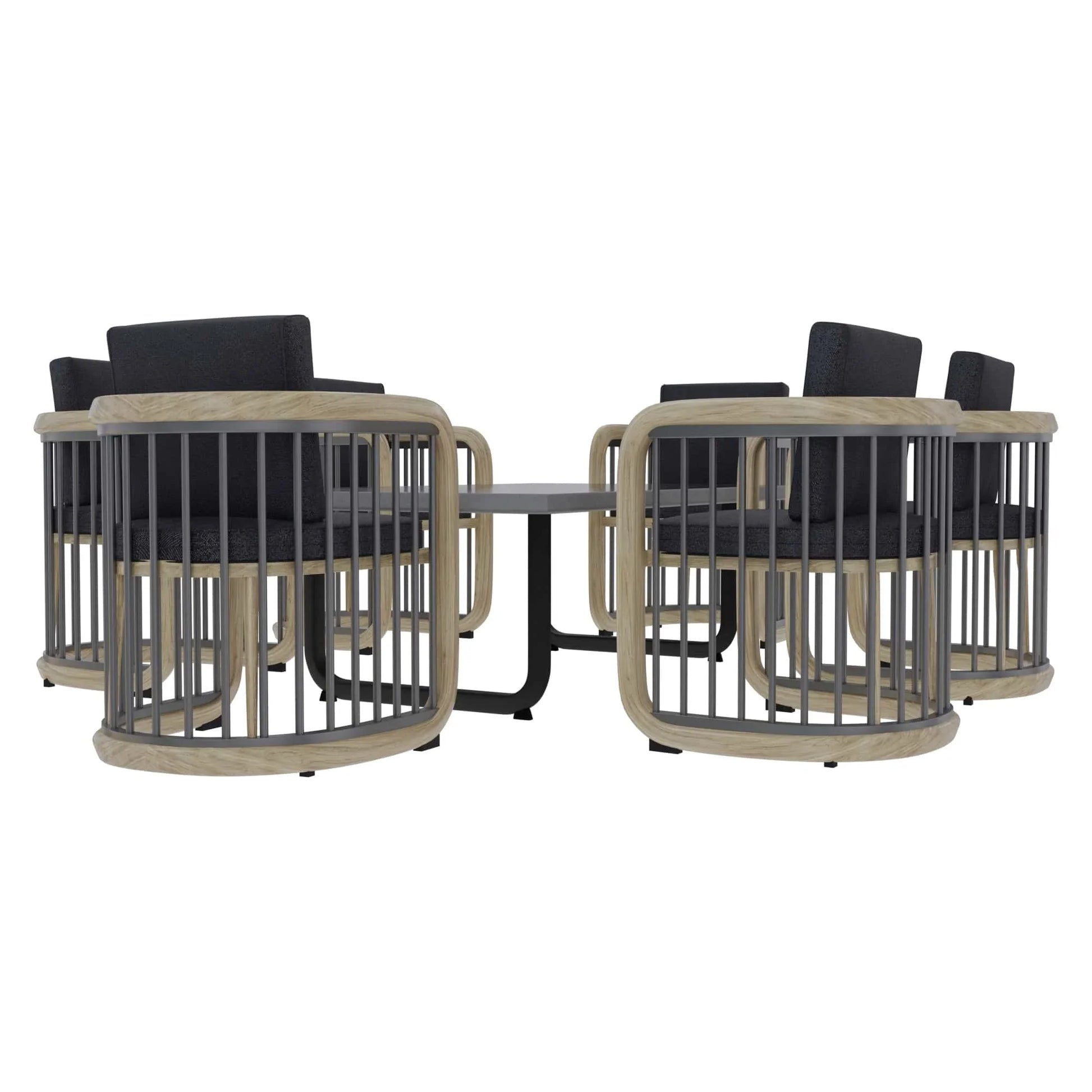 LeisureMod Klyra 7-Piece Aluminum Dining Set with 1 Rectangular Dining Table and 6 Dining Chairs in Grey - Elax Furniture