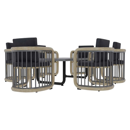 LeisureMod Klyra 7-Piece Aluminum Dining Set with 1 Rectangular Dining Table and 6 Dining Chairs in Grey - Elax Furniture