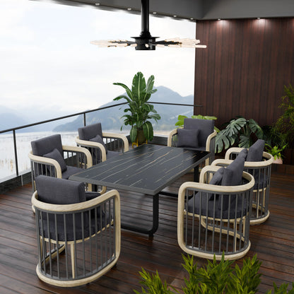 LeisureMod Klyra 7-Piece Aluminum Dining Set with 1 Rectangular Dining Table and 6 Dining Chairs in Grey - Elax Furniture