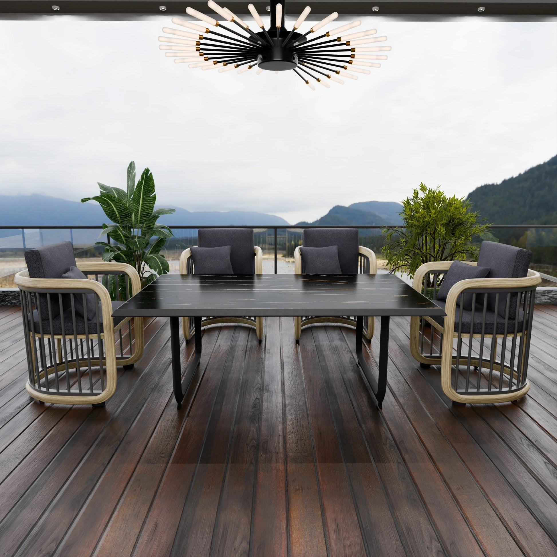 LeisureMod Klyra 7-Piece Aluminum Dining Set with 1 Rectangular Dining Table and 6 Dining Chairs in Grey - Elax Furniture