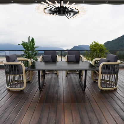 LeisureMod Klyra 7-Piece Aluminum Dining Set with 1 Rectangular Dining Table and 6 Dining Chairs in Grey - Elax Furniture