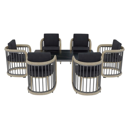 LeisureMod Klyra 7-Piece Aluminum Dining Set with 1 Rectangular Dining Table and 6 Dining Chairs in Grey - Elax Furniture