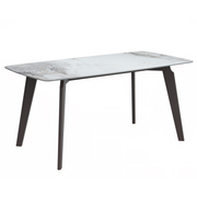 Krevor Modern Dining Table with Rectangular Stone/Glass Wide Tabletop with Black Steel Legs Sintered Stone White Dining Table Leisuremod