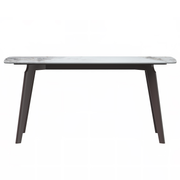 Krevor Modern Dining Table with Rectangular Stone/Glass Wide Tabletop with Black Steel Legs Sintered Stone White Dining Table Leisuremod